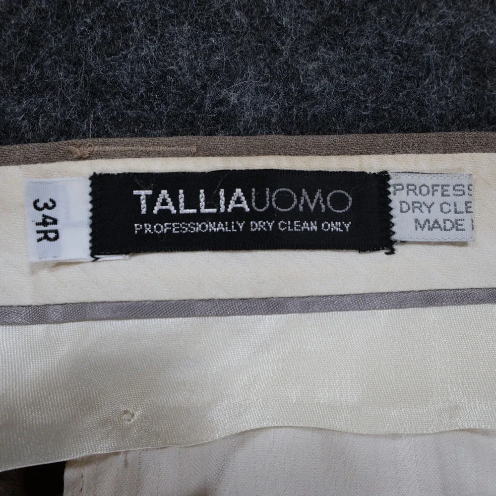 Tallia Uomo Dress Pants Mens 34R Tan Wool Pleated Cuffed Slacks Trousers